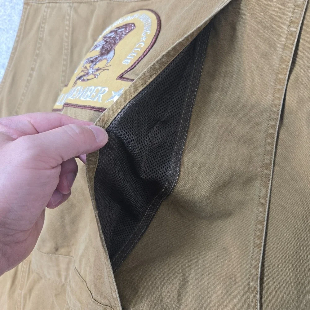 ORVIS canvas zip up vest mens Large North American Hunting deerskin patches